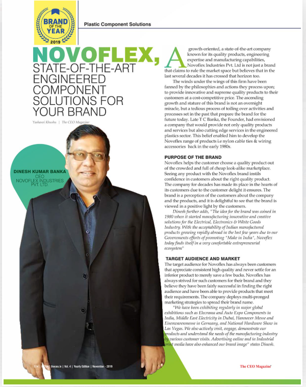CEO Magazine- Brand of the year in “Plastic Component solutions” Category