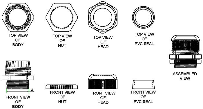 Fire Retardant MG Metric Thread Cable Gland technical drawing