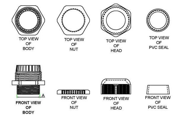 MG Metric Thread Cable Glands technical drawing