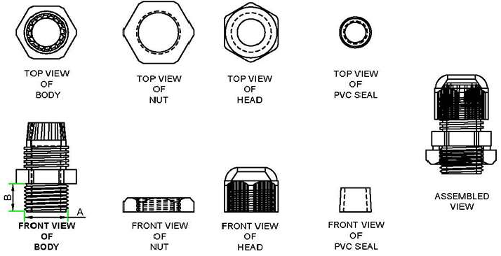 PG Thread Cable Gland technical drawing