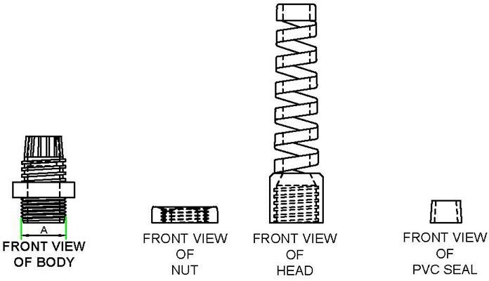 Strain Relief Cable Glands technical drawing