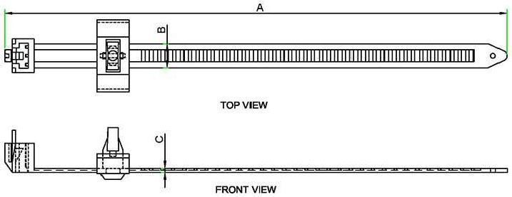 Reusable Push Mount Cable Ties technical drawing