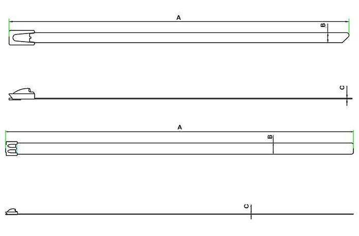 Stainless Steel Cable Ties technical drawing