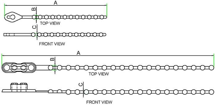 Easy Beaded Releasable Cable Tie technical drawing