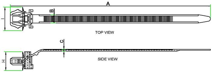 Oval Disc Arrowhead Cable Tie technical drawing
