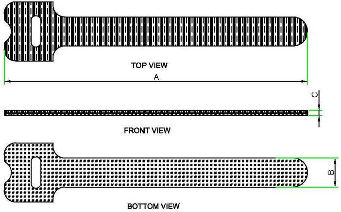 Hook and Loop Reusable Magic Ties & Roll Form technical drawing