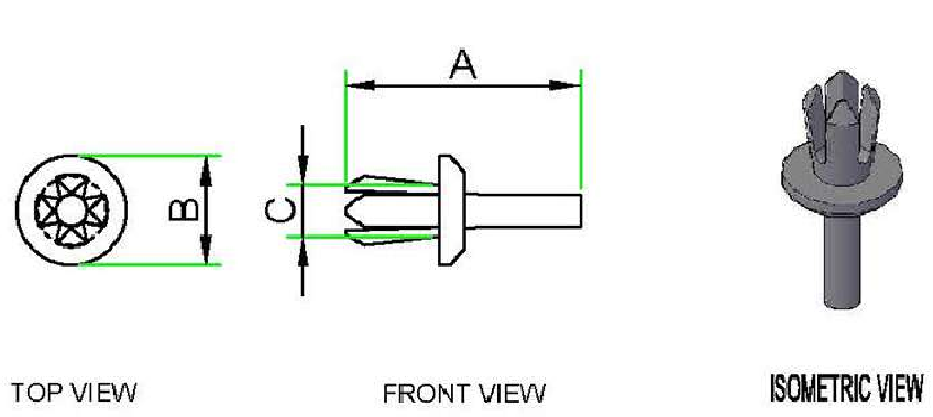 Push Rivets technical drawing