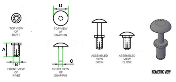 Snap Rivets technical drawing