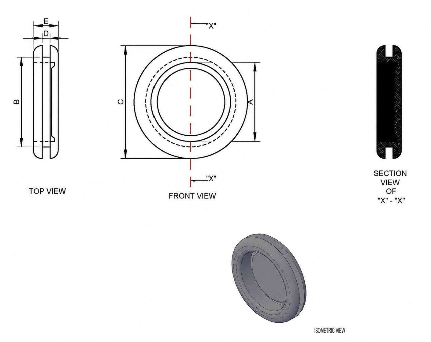 Flexiguard Close Grommet Rings technical drawing