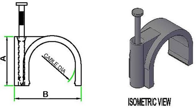 Round Nail Cable Clip technical drawing