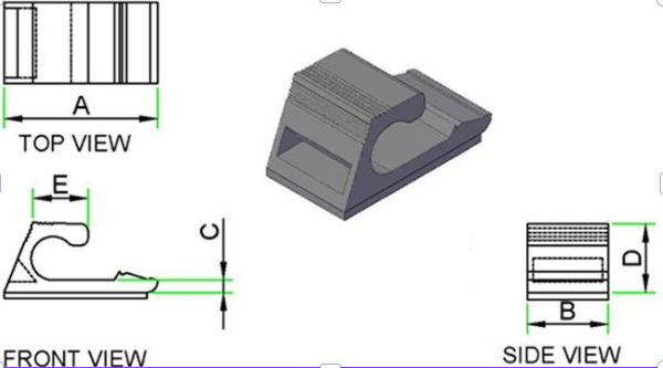 Adhesive-Backed Cable Guide Clip technical drawing