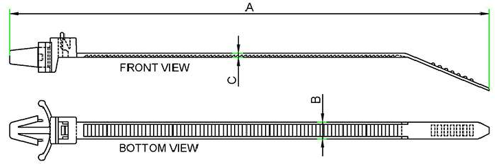 Reusable Push Mount Cable Ties – Wing Series technical drawing