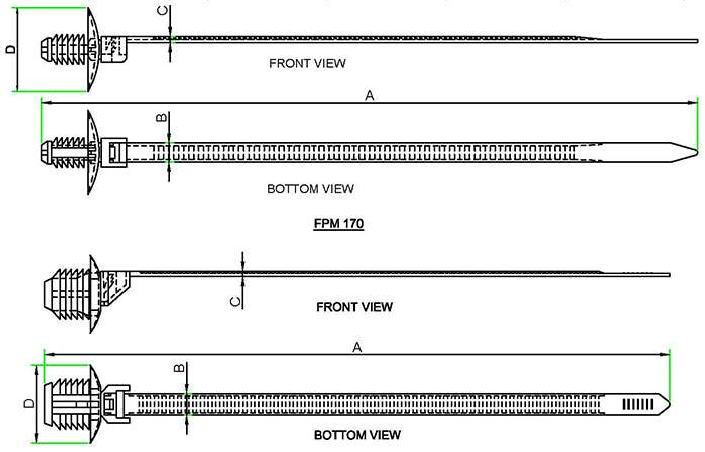 Disc Fir Tree Mount Clip + Cable Tie technical drawing