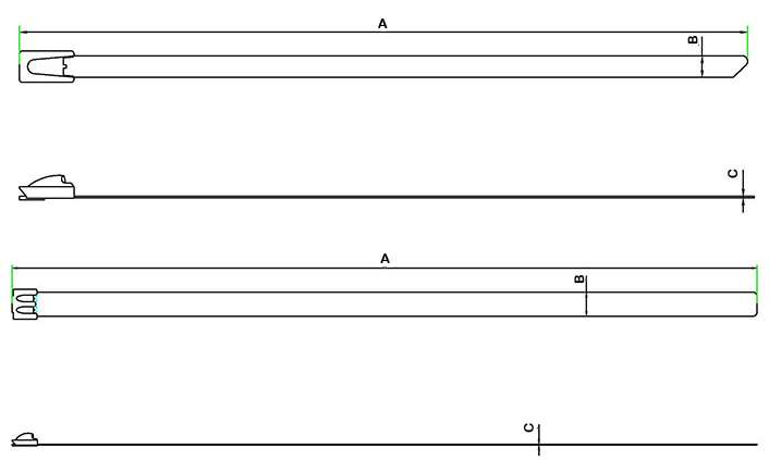 Polyester-Coated Stainless Steel Cable Ties technical drawing