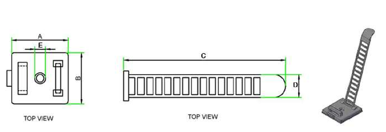 Adhesive Backed Adjustable Cable Clamps technical drawing