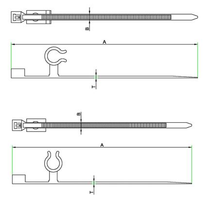 Cable Tie with Rotating Clip – Top Side Fixing technical drawing